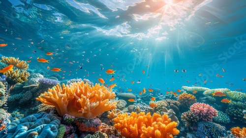 Azure underwater world teeming with vibrant marine organisms
