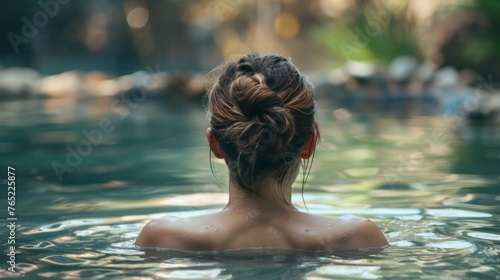 woman enjoying hot springs generative ai © ThisDesign