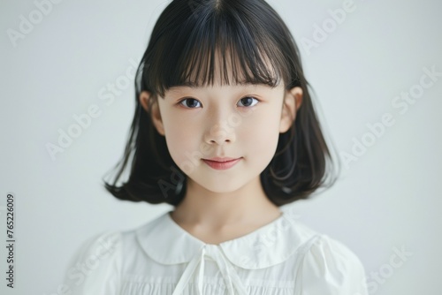 A young girl with short hair and a white shirt is smiling © top images