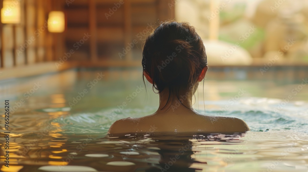 woman enjoying hot springs generative ai