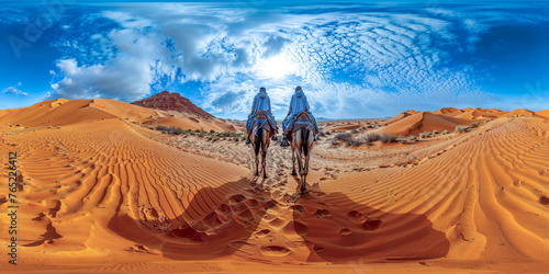 landscape riding camels in the desert, 360 panorama © Den b+f