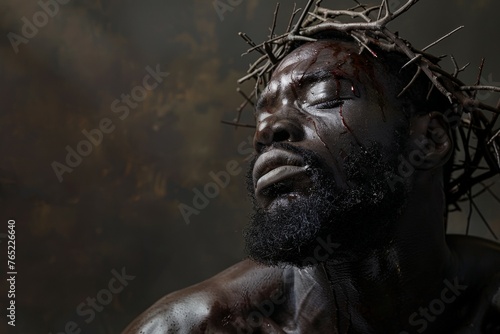 A man with a cross on his head and a wound on his face