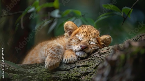 Sleeping cute animal in nature, wildlife photography