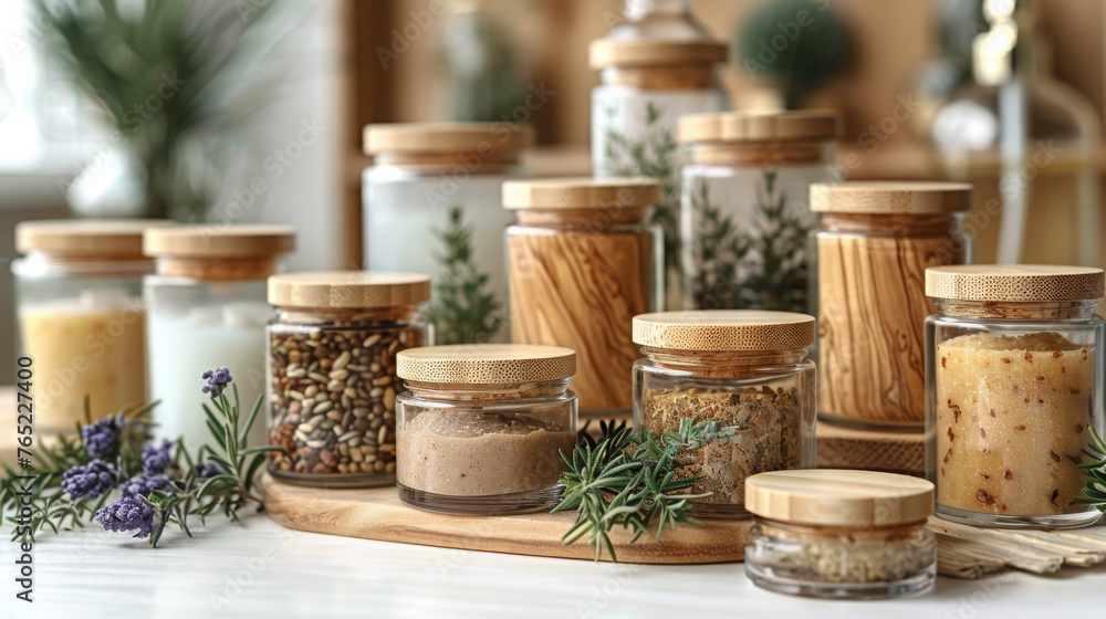 Range Of Handcrafted Skincare Products With Botanical Ingredients Display Range Of Handcrafted Skincare Products With Botanical Ingredients Display