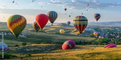 Rural beauty and charm captured in a picturesque balloon field