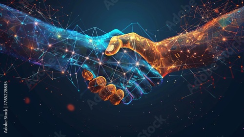 Futuristic digital handshake, symbolizing partnership and collaboration in technology era