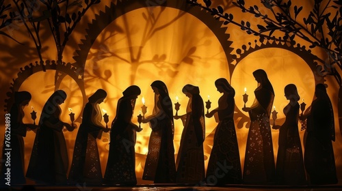 Illuminating Silhouette The Parable of the Ten Virgins Waiting with Their Lamps photo