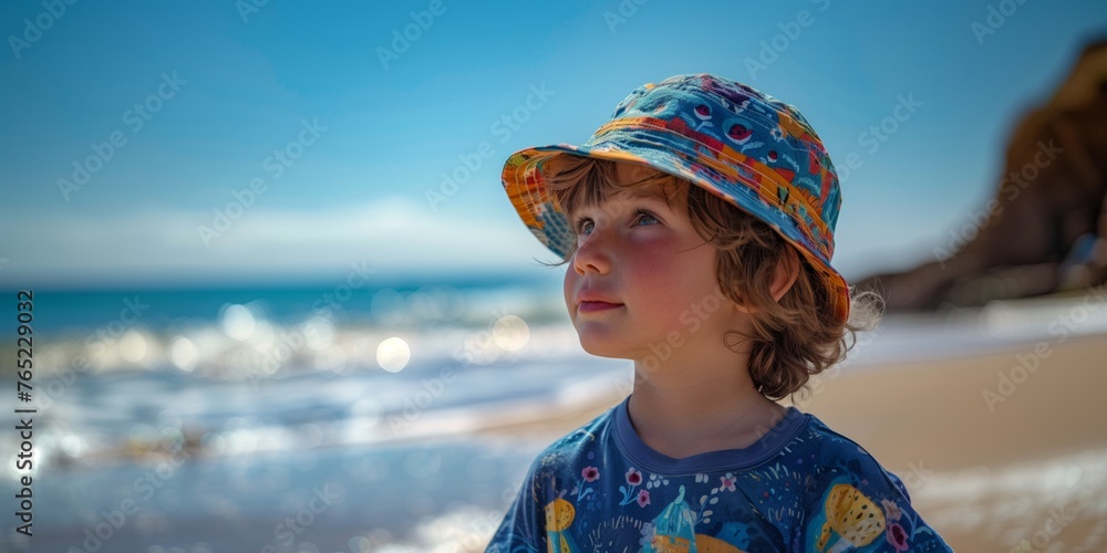 Young Boy Gazing at Ocean Horizon