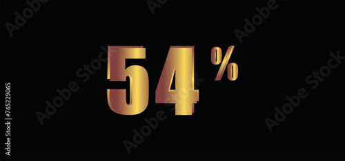 54 percent on black background, 3D gold isolated vector image