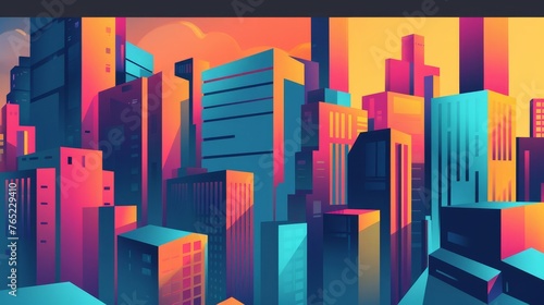 Vibrant Abstract Cityscape with Colorful Geometric Shapes  Modern Urban Art Illustration