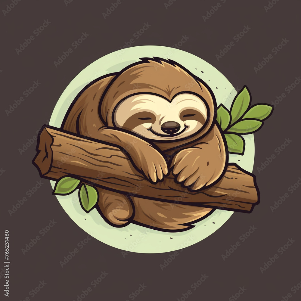 Obraz premium Emblem logo of a sloth sleeping, 2D flat illustration сreated with Generative Ai