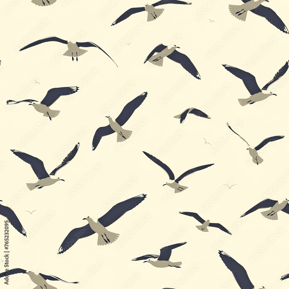 Fototapeta premium Seamless Seagull Pattern on Sky Blue