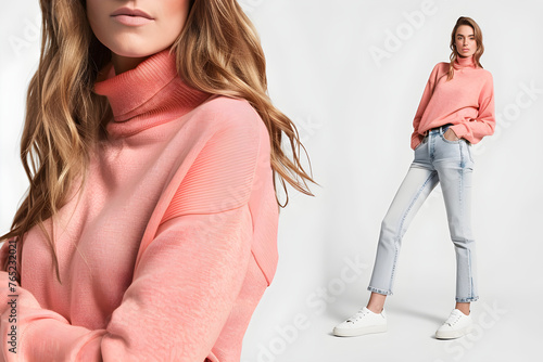 Casual Chic Women's Outfit Featuring High-Waist Skinny Jeans and Soft Pink Turtleneck from JC Penney photo