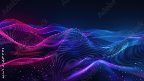 Embrace Futuristic Innovation: Dark Abstract Background with Glowing Wave, Shiny Moving Lines Design Element, Modern Purple-Blue Gradient Flowing Wave Lines Representing Futuristic Technology 