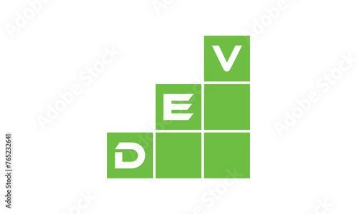 DEV initial letter financial logo design vector template. economics, growth, meter, range, profit, loan, graph, finance, benefits, economic, increase, arrow up, grade, grew up, topper, company, scale