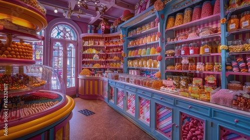 Sweet Dreams Interior of Candy Shop with Array of Different Sweets, Childhood Joy and Sugary Indulgence in Whimsical Decor and Vibrant Colors 