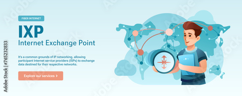 IXP Internet Exchange Point Ad Banner - Network Infrastructure and Global Internet Connection, Man