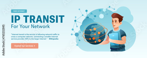 IP Transit For Your Network Ad Banner - Network Infrastructure and Global Internet Connection, Man