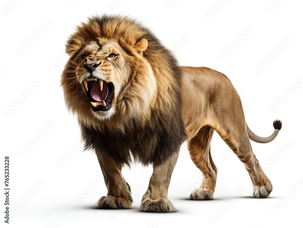 Obraz premium A majestic lion roaring isolated on white background cutout сreated with Generative Ai