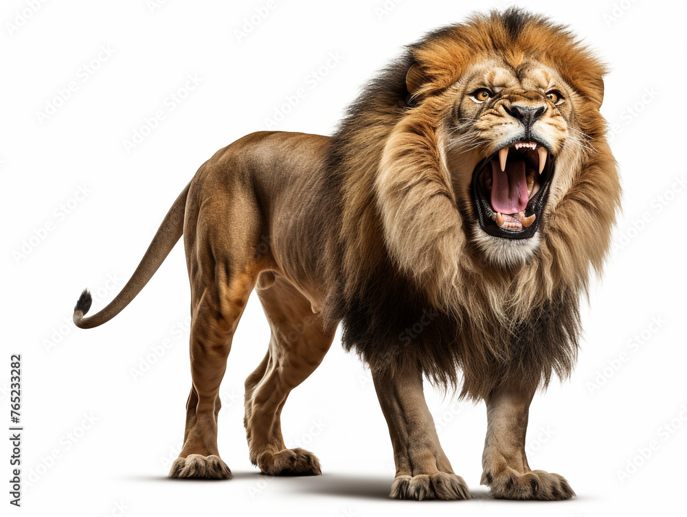 Obraz premium A majestic lion roaring isolated on white background cutout сreated with Generative Ai