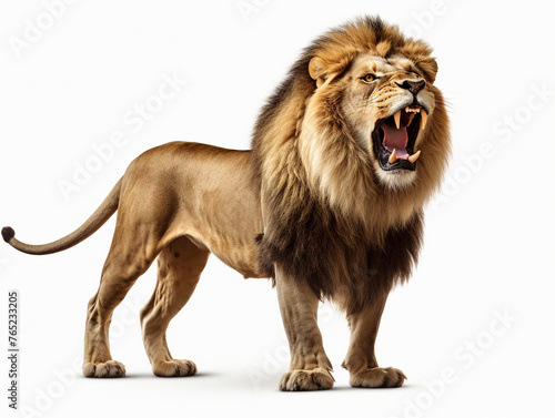 A majestic lion roaring isolated on white background cutout сreated with Generative Ai