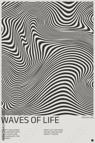 Mid century modern minimalist poster with Wave Pattern, Retro Wavy Background