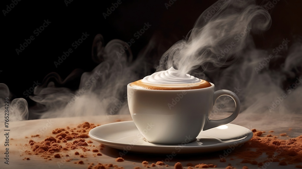 An artistic perspective capturing the steam rising from a freshly brewed cup of coffee.





