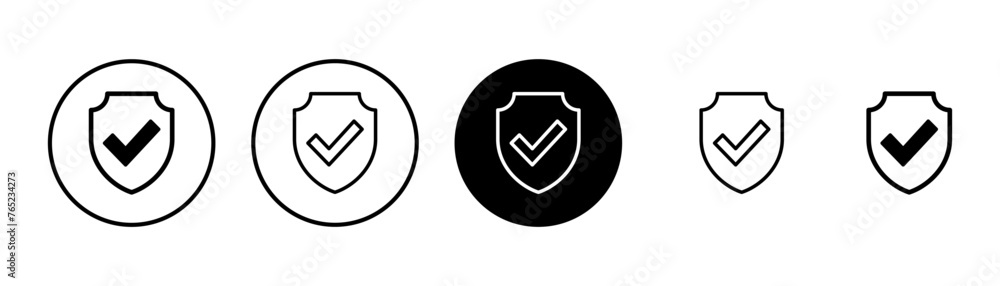 Shield check mark icon vector isolated on white background. Protection approve sign. Safe icon vector Shield check mark icon vector isolated on white background. Protection approve sign. Safe icon vector