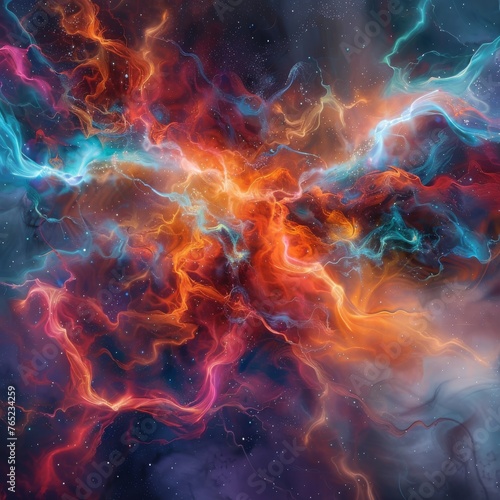 A vibrant depiction of abstract cosmic activity, with swirling colors mimicking the chaotic beauty of a nebula