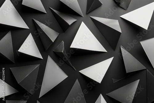 Black and white geometric shapes with shadows, forming an abstract background Abstract black paper background with triangles Generative AI