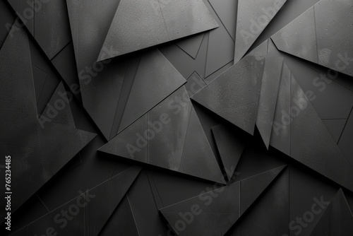 Abstract black and white geometric background with triangles and geometric shapes in a minimalistic, monochromatic design on a dark grey paper Generative AI