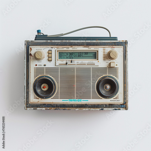 Metal retro radio on a grey background