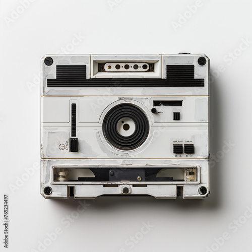 Retro cassette player on a gray background