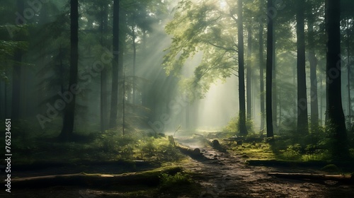 An awe-inspiring blurred background showcasing the enchanting beauty of a dense forest.© Huzaifa