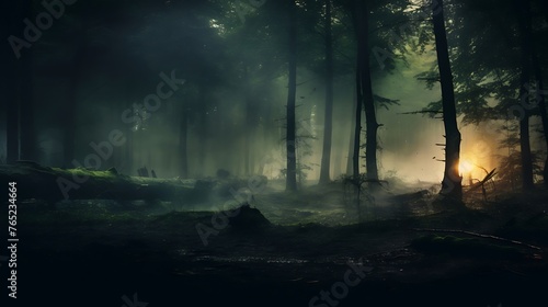 An awe-inspiring blurred background showcasing the enchanting beauty of a dense forest.       © Everything is here