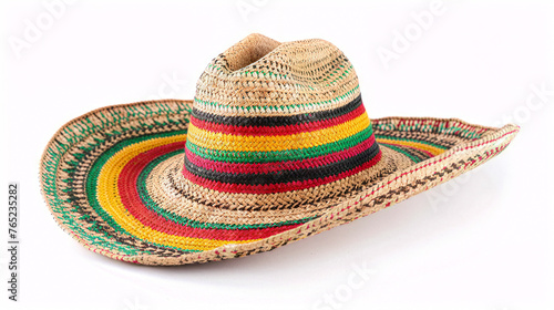 Authentic Bright Colored Mexican Sombrero Hat Isolated on White Background, Traditional Cultural Latino Apparel, High-Quality Detailed Image for Cinco De Mayo 