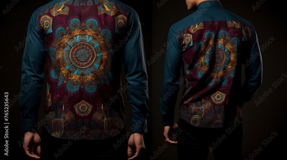 Obraz premium An elegant and timeless shirt print design, featuring intricate patterns inspired by classic motifs and rendered in refined hues, exuding sophistication and grace.