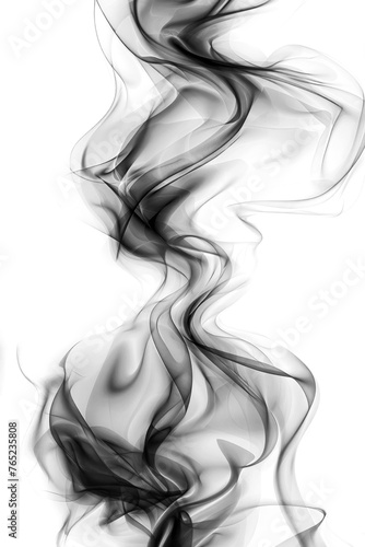 Monochrome smoke waves flowing against white background. Smooth abstract wallpaper