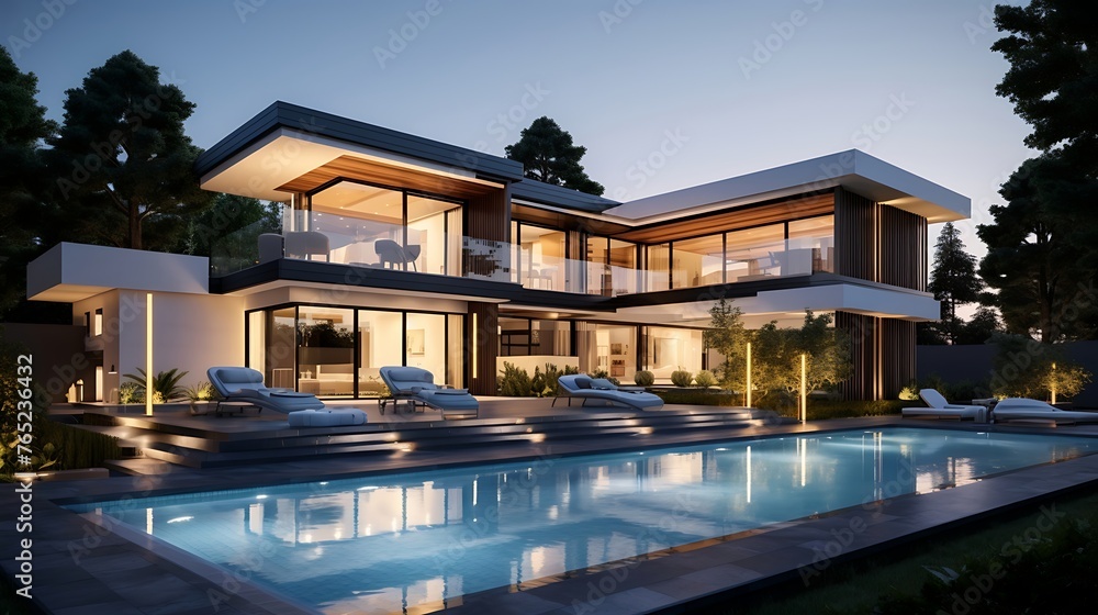 A contemporary residence with a refreshing pool oasis, epitomizing modern luxury living.
