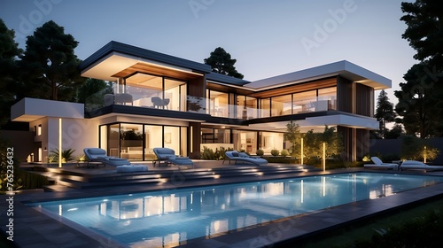 A contemporary residence with a refreshing pool oasis, epitomizing modern luxury living.  © Huzaifa