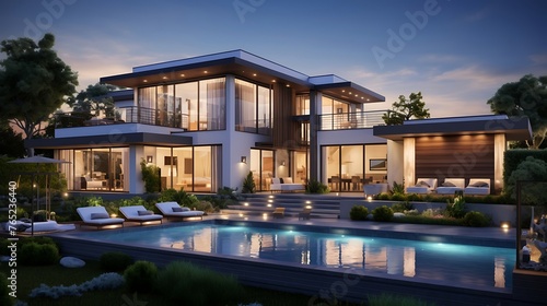 A contemporary residence with a refreshing pool oasis, epitomizing modern luxury living.  © Huzaifa