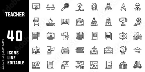 40 Teacher Icons Set Pack Line Editable Vector Illustration