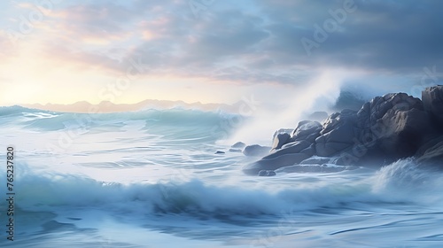 An enchanting blurred background capturing the rhythmic movement of water waves in a serene and mesmerizing display of nature's beauty. 