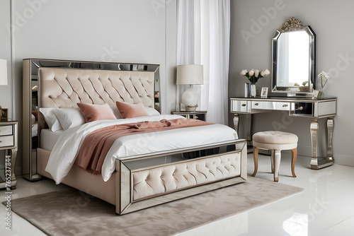 Wallpaper Mural A bed with a mirrored dressing table isolated on a white background design. Torontodigital.ca