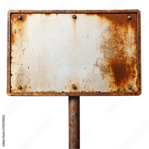 Old rusty metal signboard isolated on transparent background.