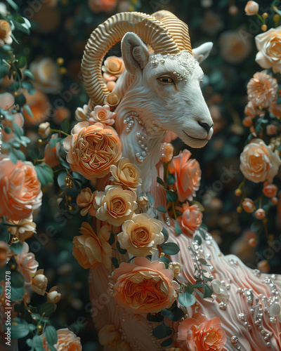 Male portrait of a Capricorn zodiac. Aries. Goat. A mystical image of the Capricorn zodiac sign in a glittering outfit. Charming Capricorn in heavenly attire, embodying the magic of the zodiac. Astrol photo