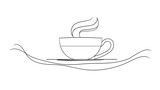 Morning Brew Elegance: Abstract Continuous Line Sketch of Coffee Cup - Tea Icon and Cafe Symbol with Doodle Art, Steam Design, and Breakfast Background