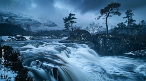 During winter in the Argyll region of the Scottish highlands, a long exposure photograph was taken