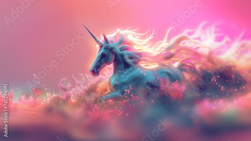 Background with neon unicorn