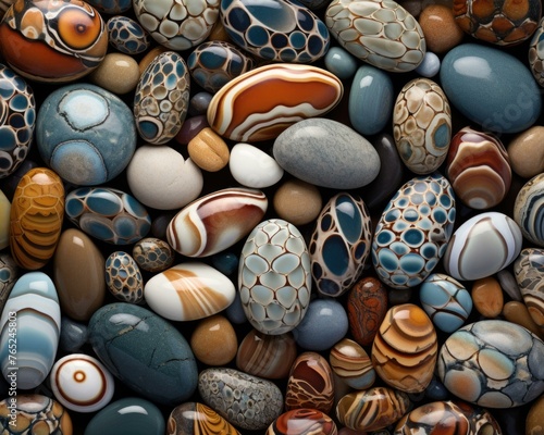 A close up of a bunch of different colored rocks. Generative AI.